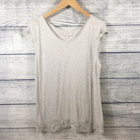 LOFT Tops - LOFT gray lace trim short sleeve top size large